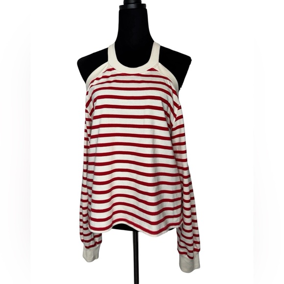 💎 Zara Striped Long Sleeve Cold Shoulder Top - Picture 2 of 11